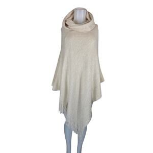 Chico's Turtleneck Sweater Fringes Cream Gold Metaliic Poncho Cape Women's OSFM